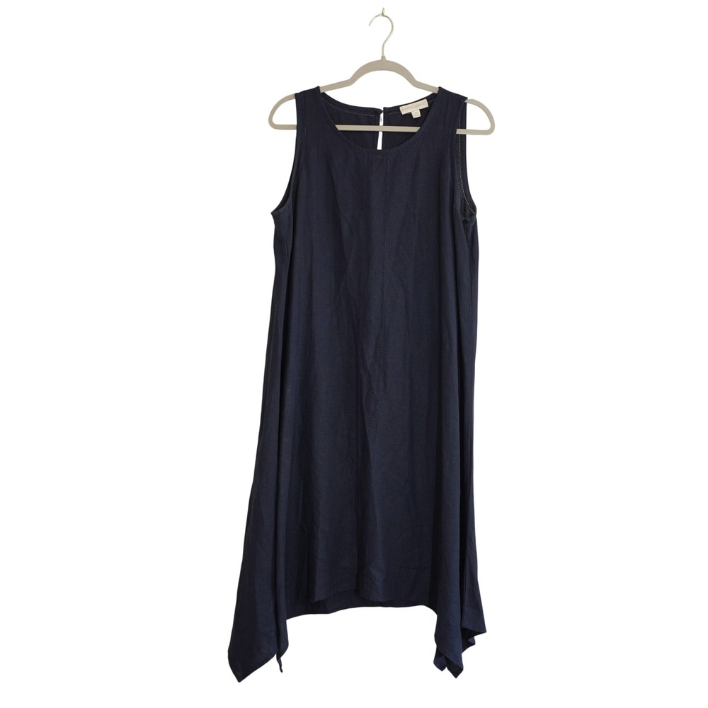 Cynthia Rowley Navy Blue Linen Blend Shift Dress Handkerchief Hem Sleeveless